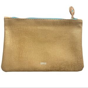 IPSY Cosmetic Makeup Bag OS Women’s Yellow Blue Gold Zipper Charm Stay Golden